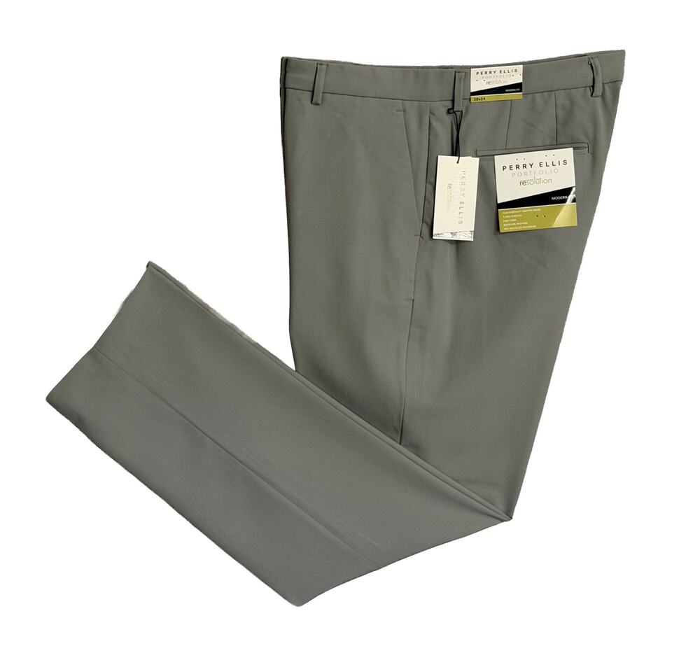 Perry Ellis Portfolio Pants Men's 38x34 Modern Fit Dress Pant Chiseled Stone NWT